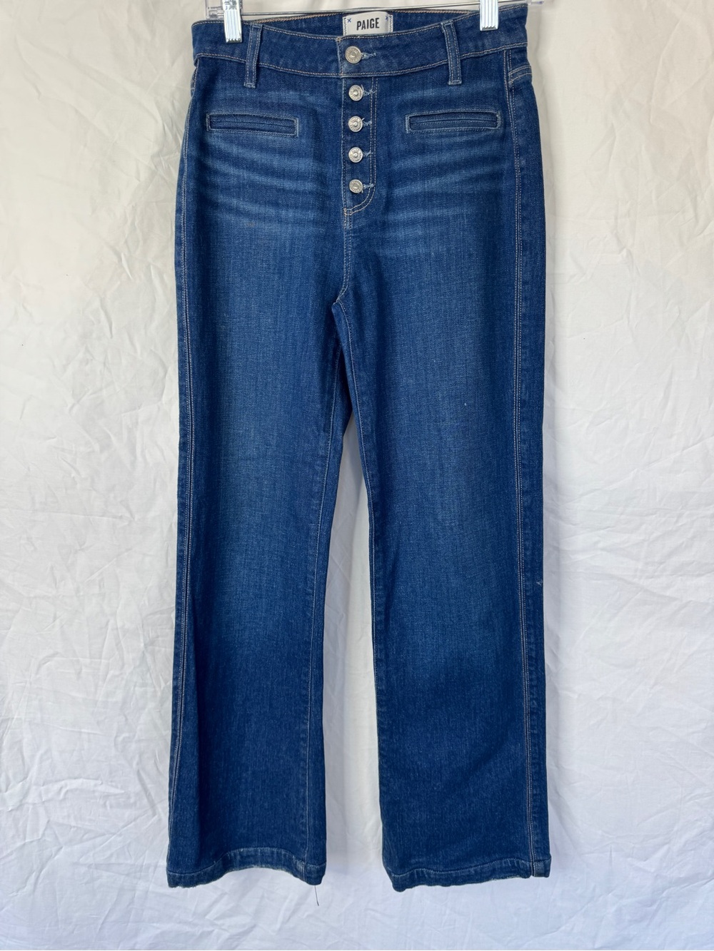 PAIGE Women's High-Rise Button-Fly Dark Blue Jeans